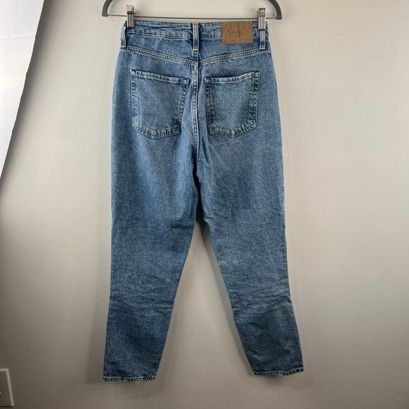 H&M Blue Mom Jeans Cotton Denim Distressed Ultra High Waist Straight Leg Size 4 - Picture 5 of 7